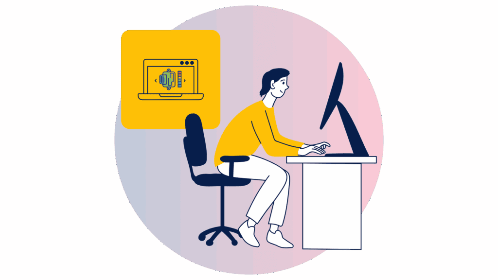 Clip art showing an engineer running a mould flow simulation.