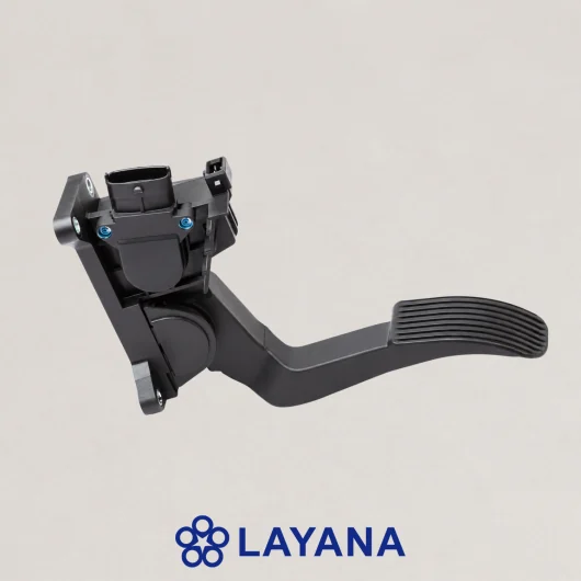 Automotive pedal module assembly manufactured with integrated plastic and metal components.