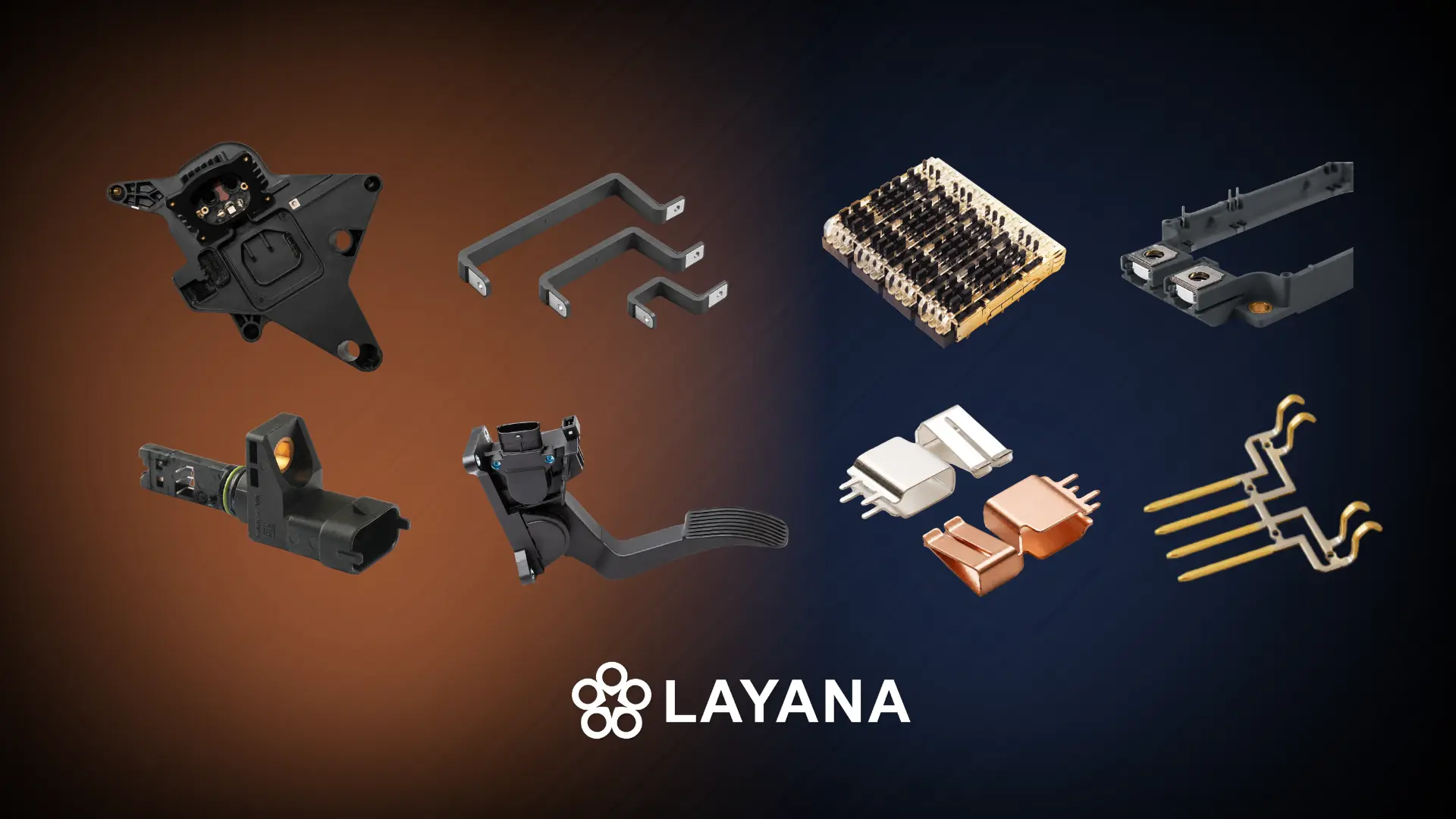 Representative Layana metal stamping, insert moulding, overmoulding and component assembly samples.
